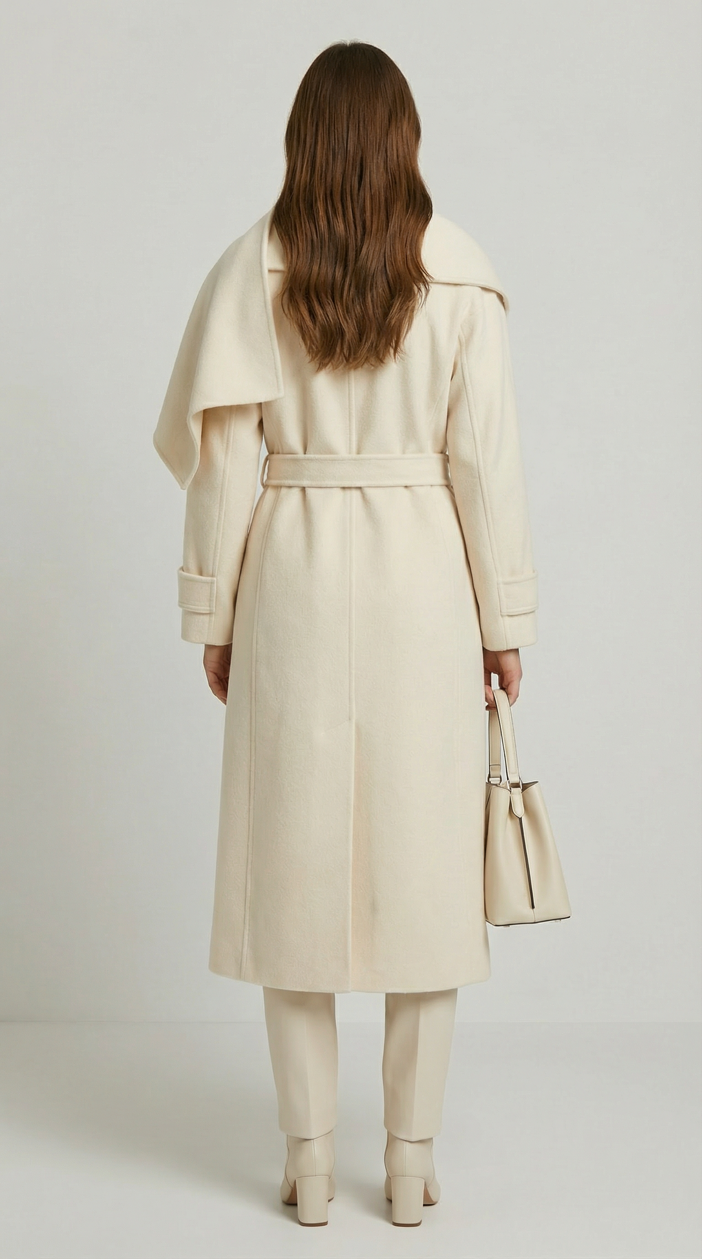Natural Double-Sided Wool Jacket with Soft Ivory Scarf