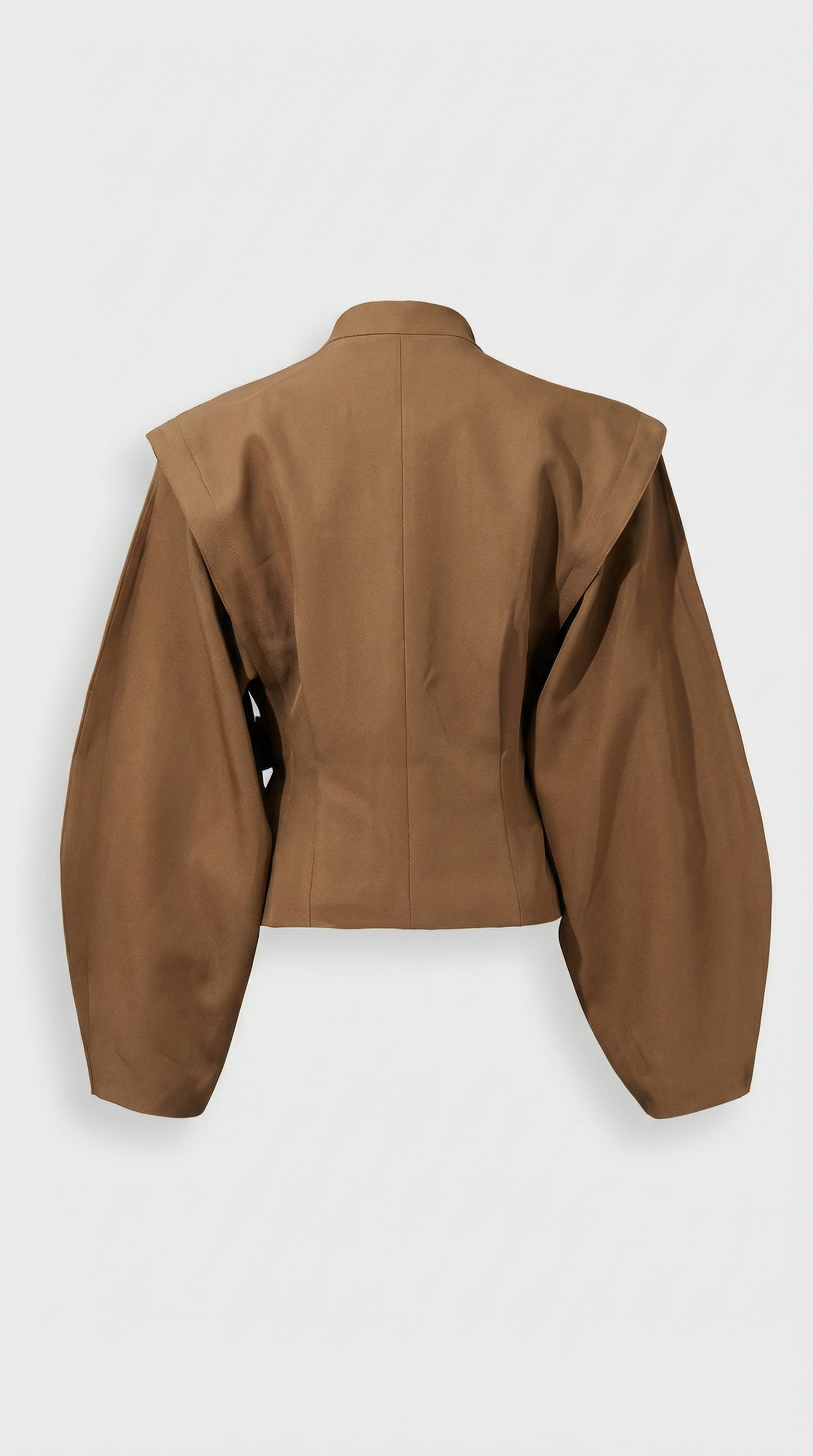 Sculpted Asymmetric Wrap Jacket with Stand Collar in Brown