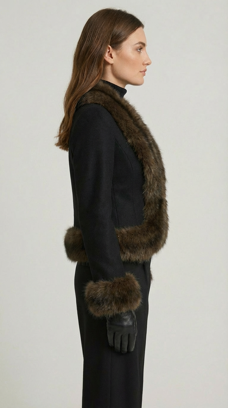 Vegan Fur Collar Short Coat in Chic Style