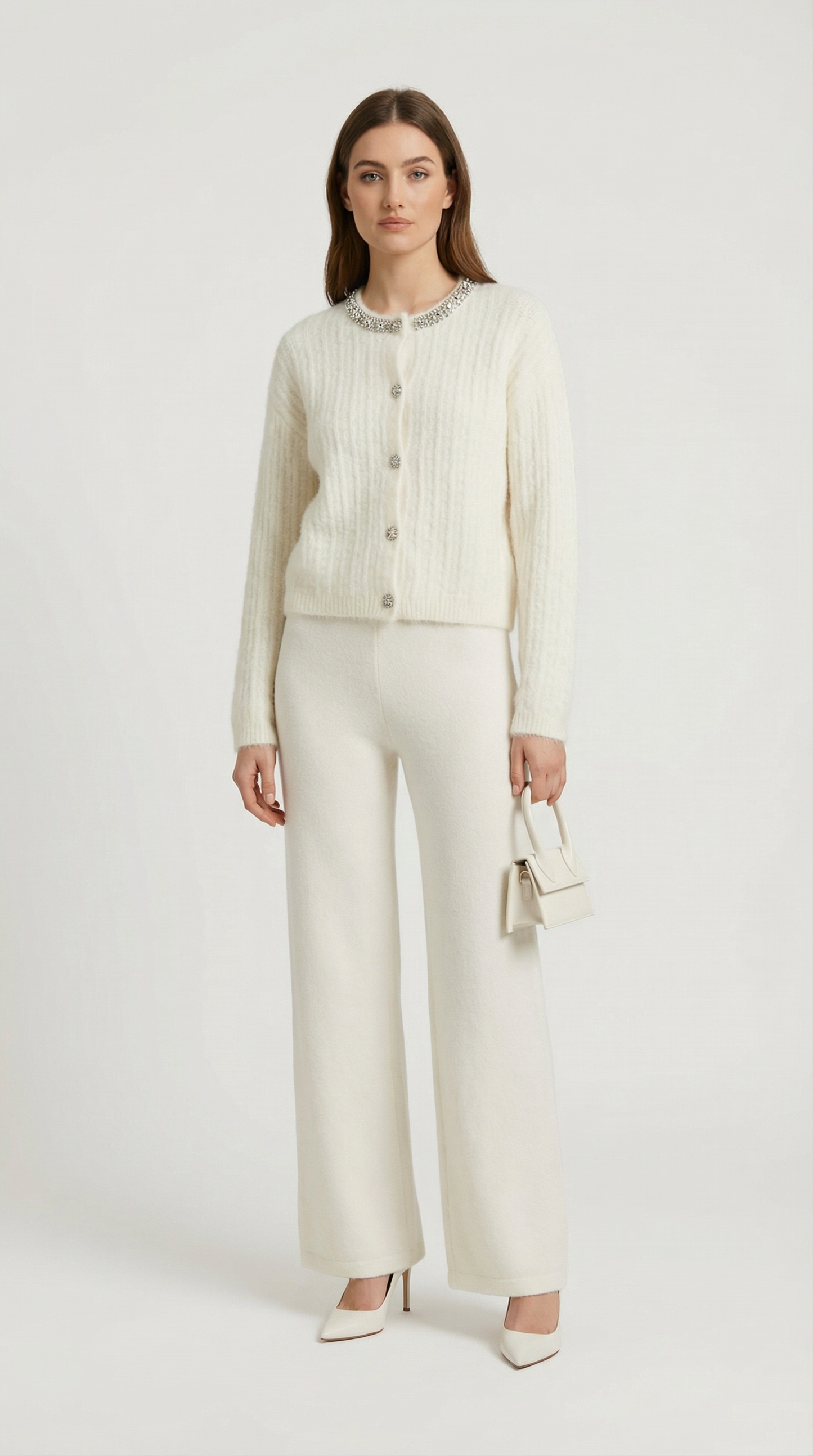 Heavy-Embroidered French Style Diamond-Decor Cardigan