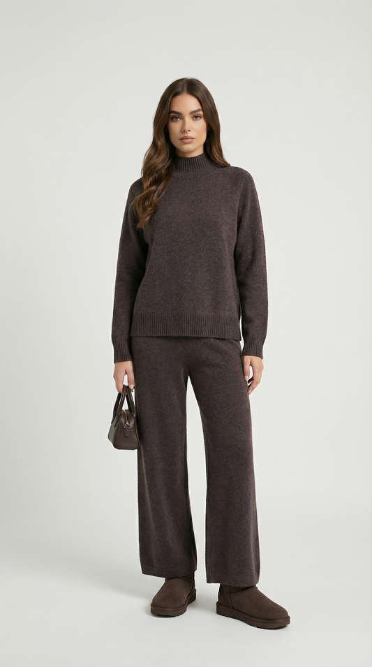 Wool Brown Sweater and Wide Pants Set