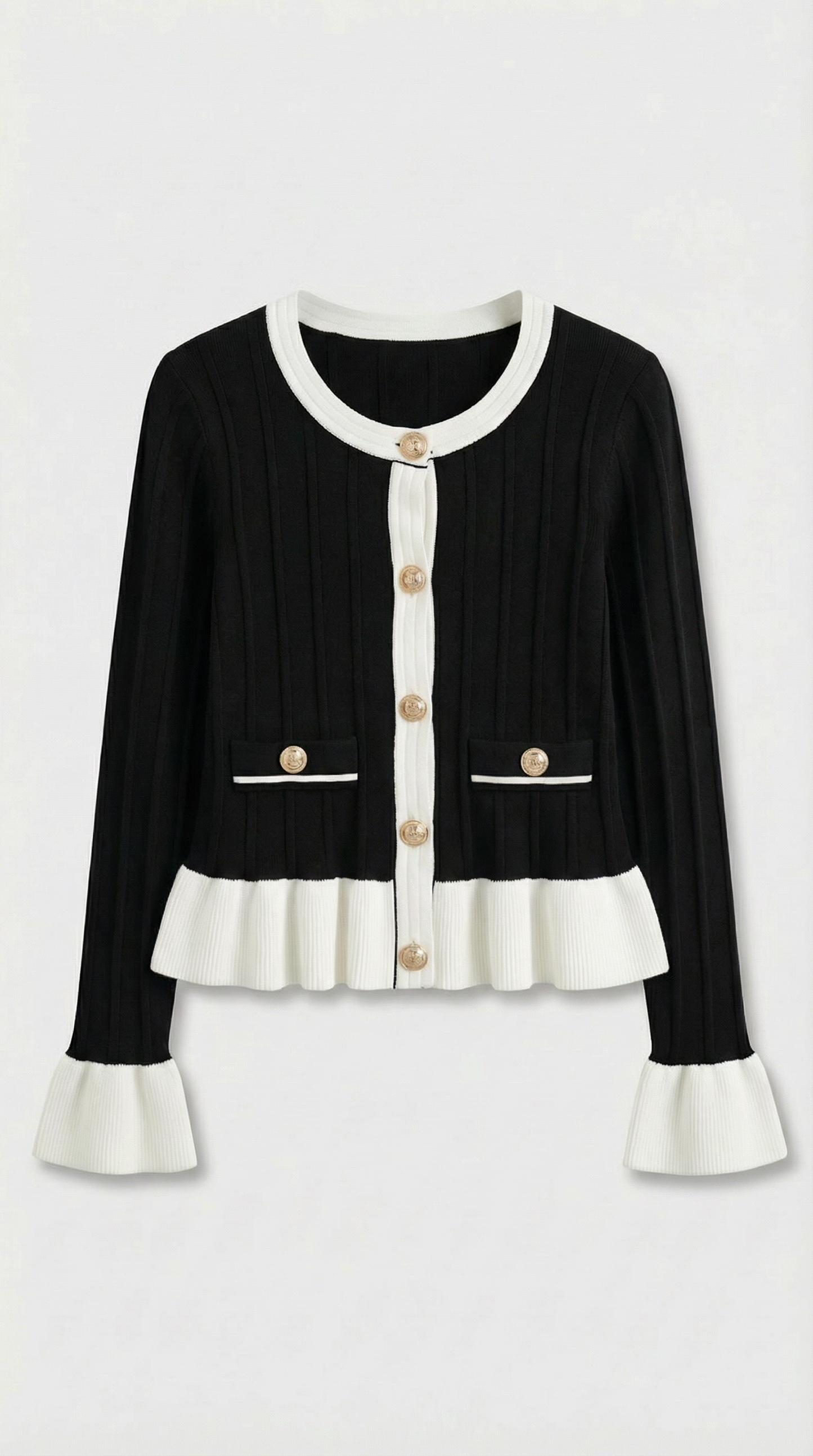 Elegant O-neck Cardigan with Flare Sleeves