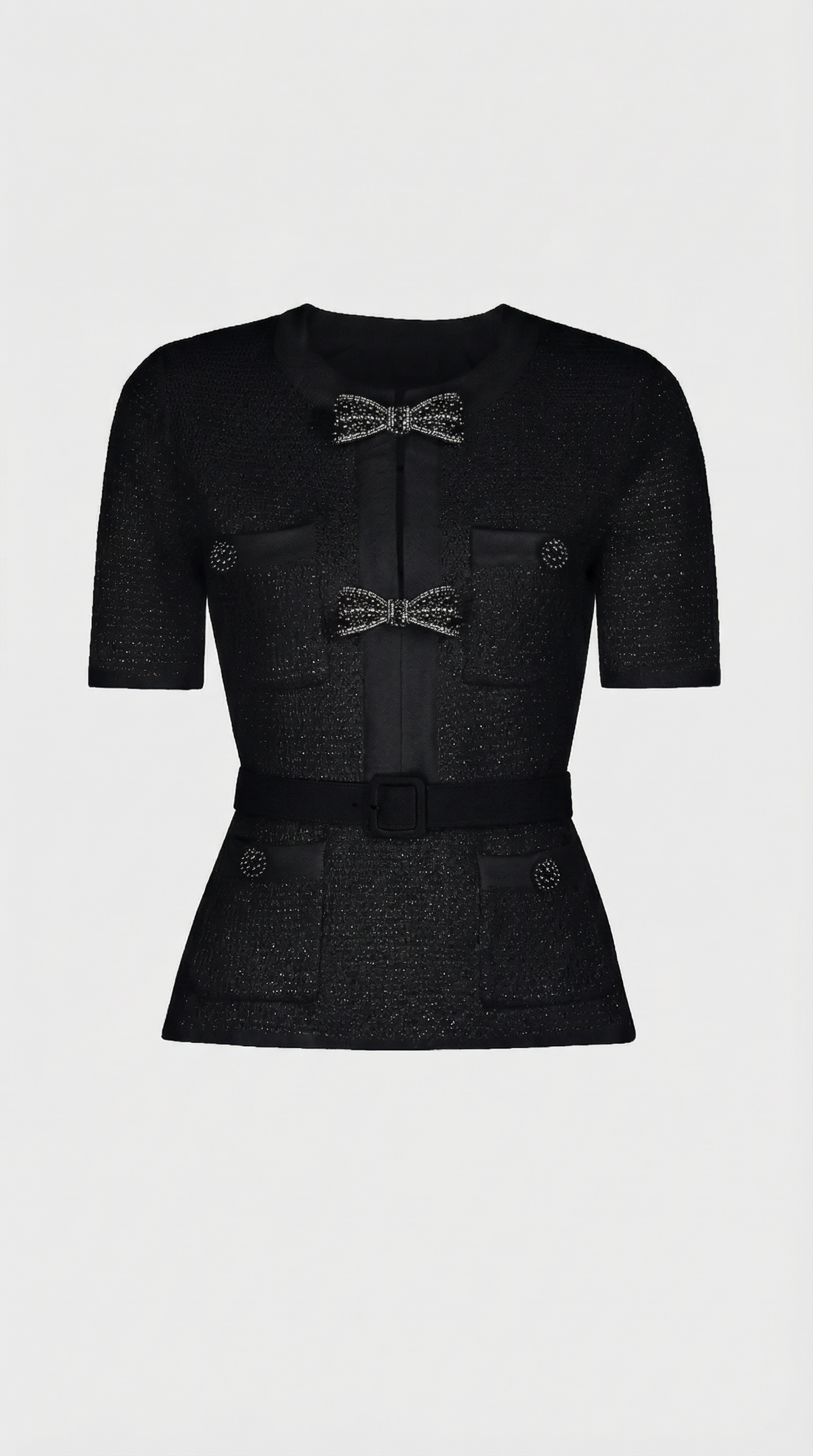 Chic Slimming Knitted Top and Skirt Set with Bow Details