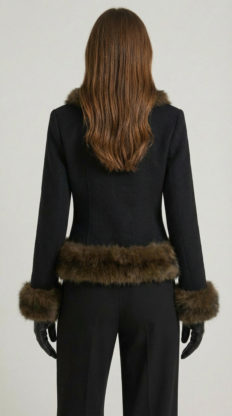 Vegan Fur Collar Short Coat in Chic Style