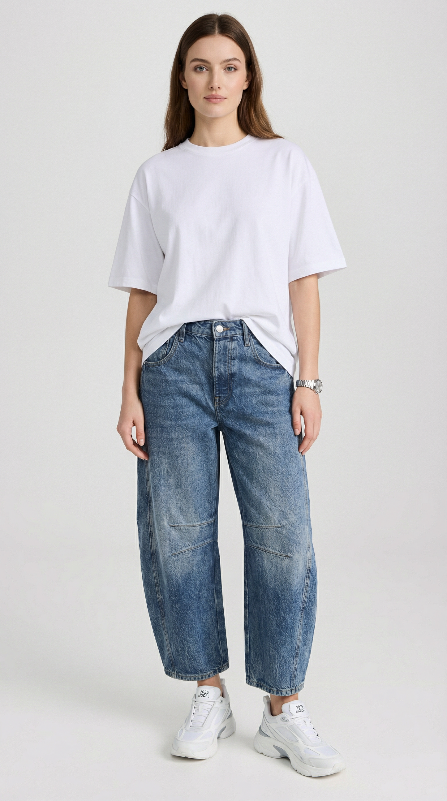 High Stretch Mid-Rise Blue Barrel Jeans