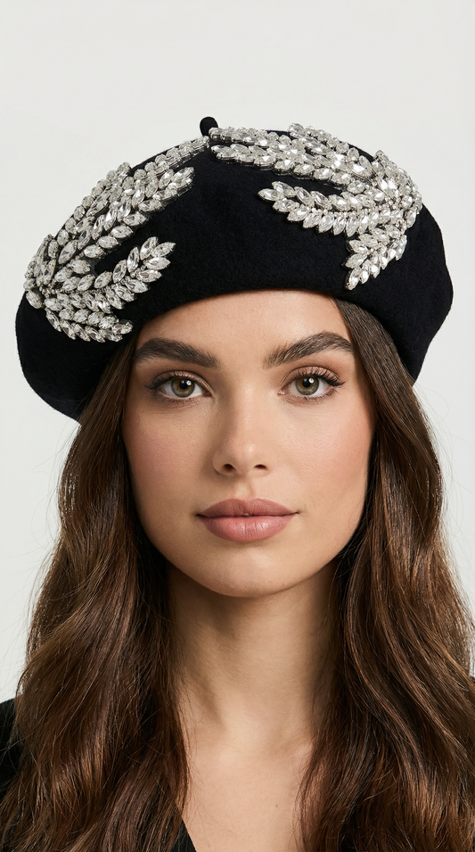 Woolen Beret with Stone-Studded Accents