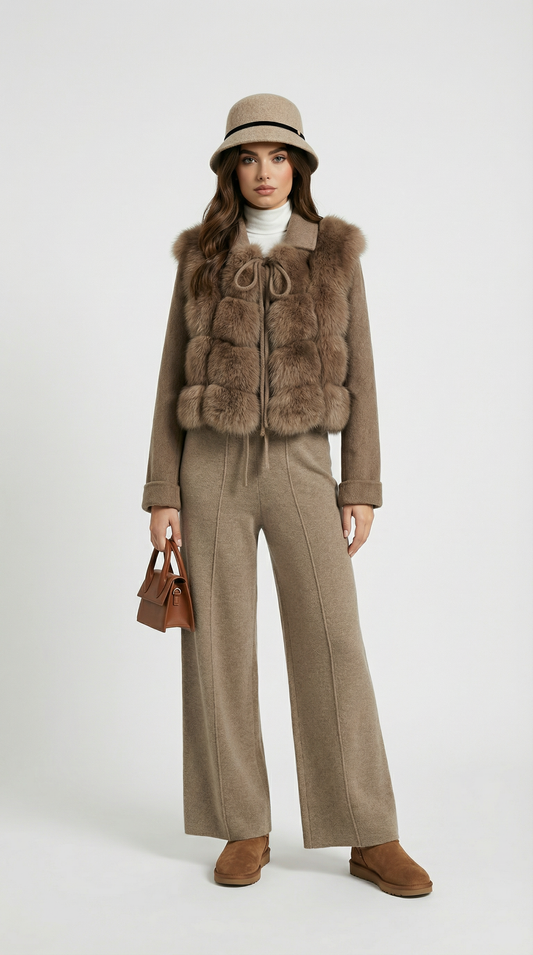 Luxury Natural Fox Fur and Wool Coat