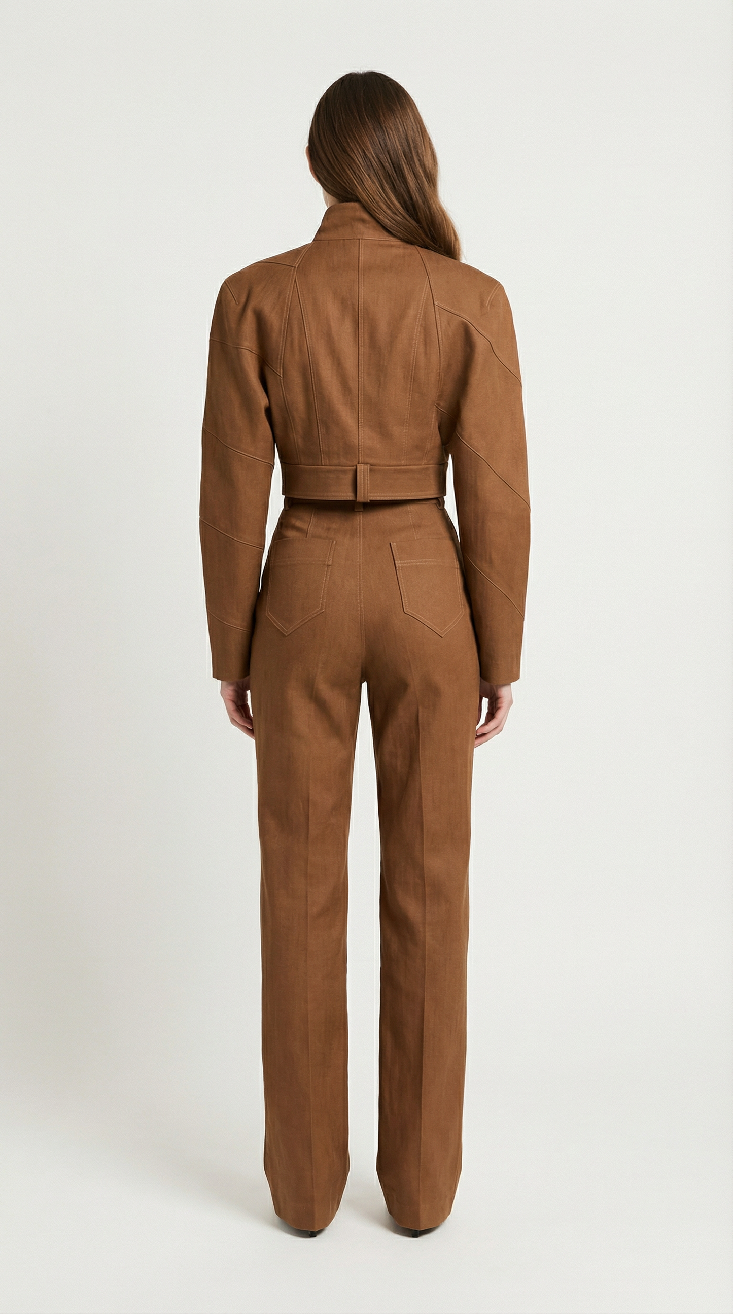 Cropped Jacket and High-Waist Elongated Trousers Set - Stylish and Modern Ensemble
