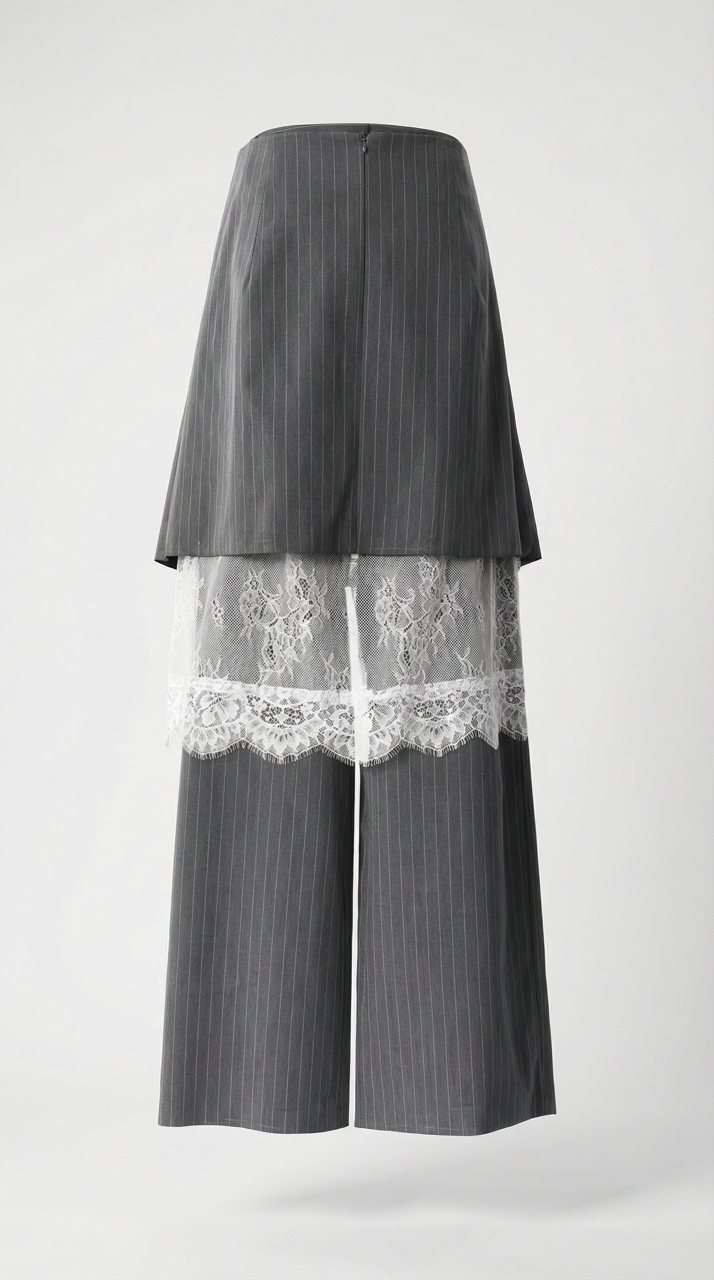Wide-Leg Striped Trousers with Architectural Overlay Skirt