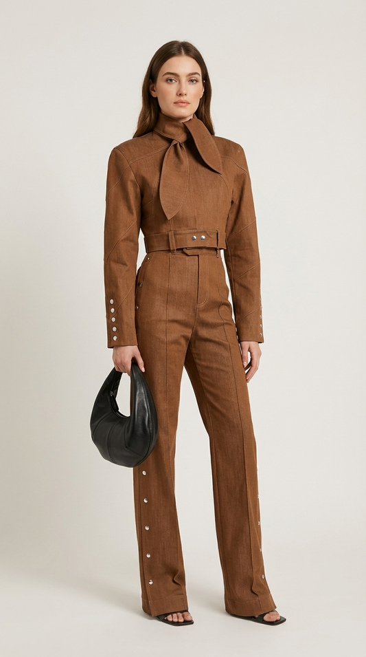 Cropped Jacket and High-Waist Elongated Trousers Set in Chic Design