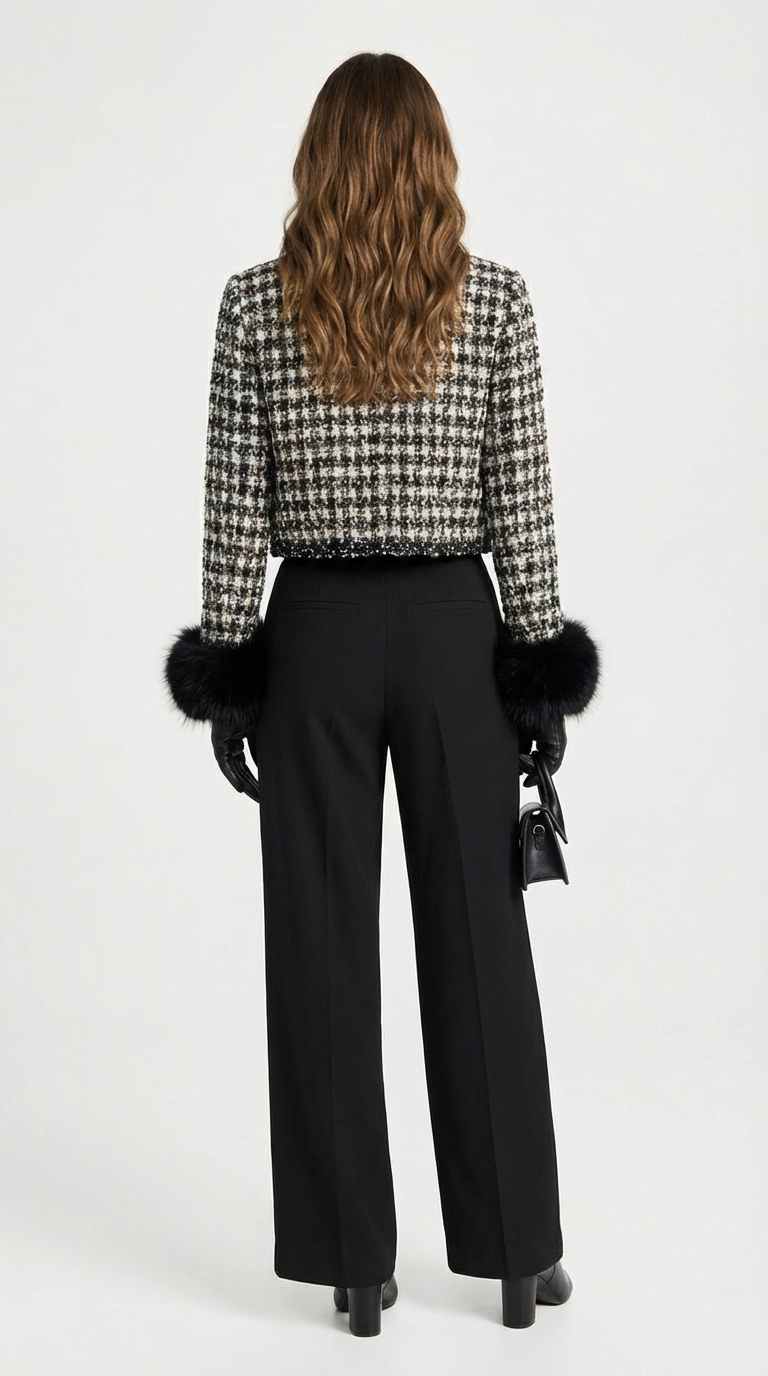 Chic Cotton Padded Blazer with Vegan Fur Cuffs