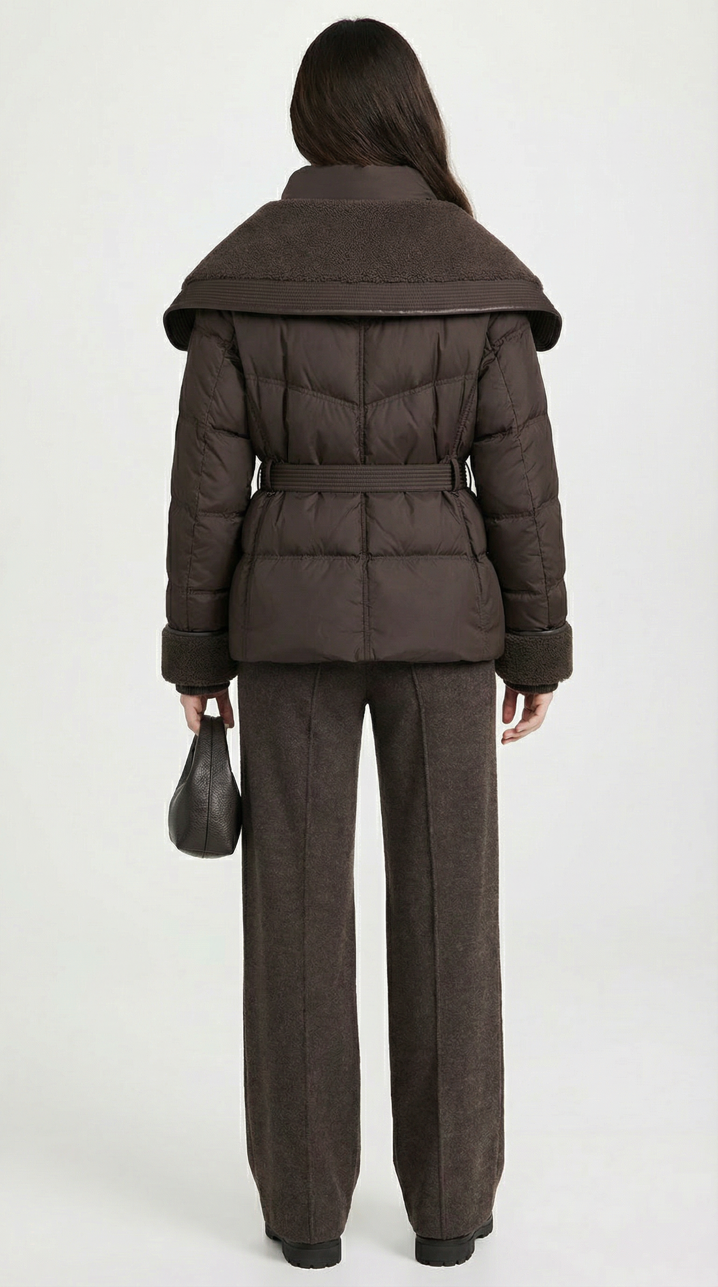 Chic Brown Down Jacket with Oversized Collar