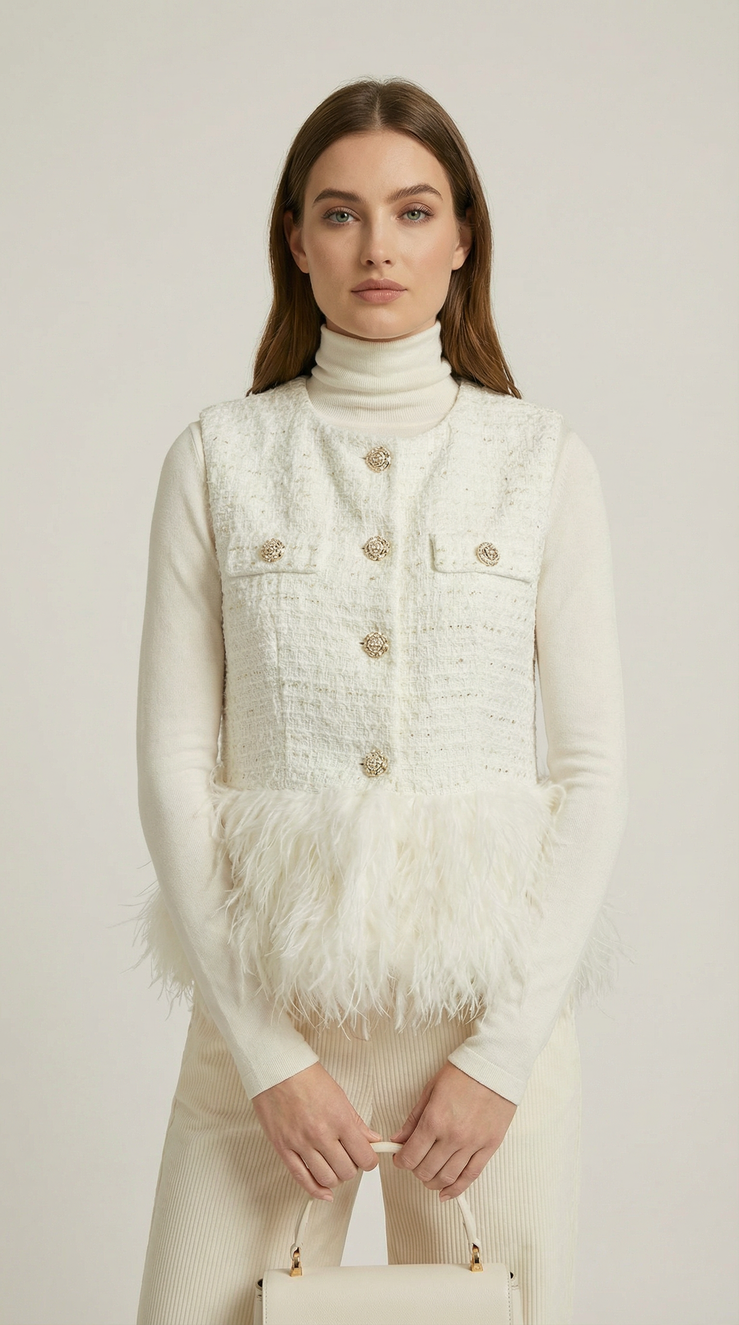 White Warm Round Neck Vest Coat - Stylish and Cozy Outerwear