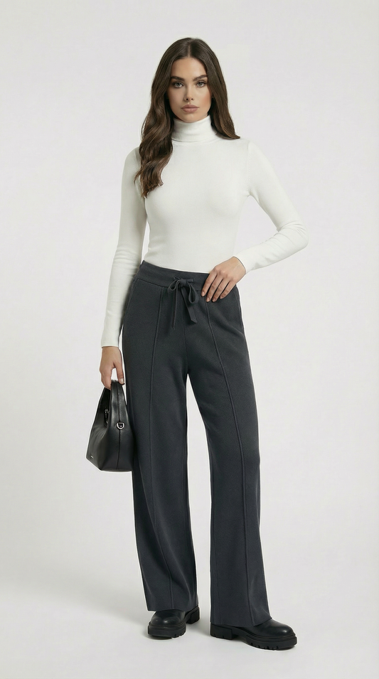 Merino Wool Wide Leg Pants in Black