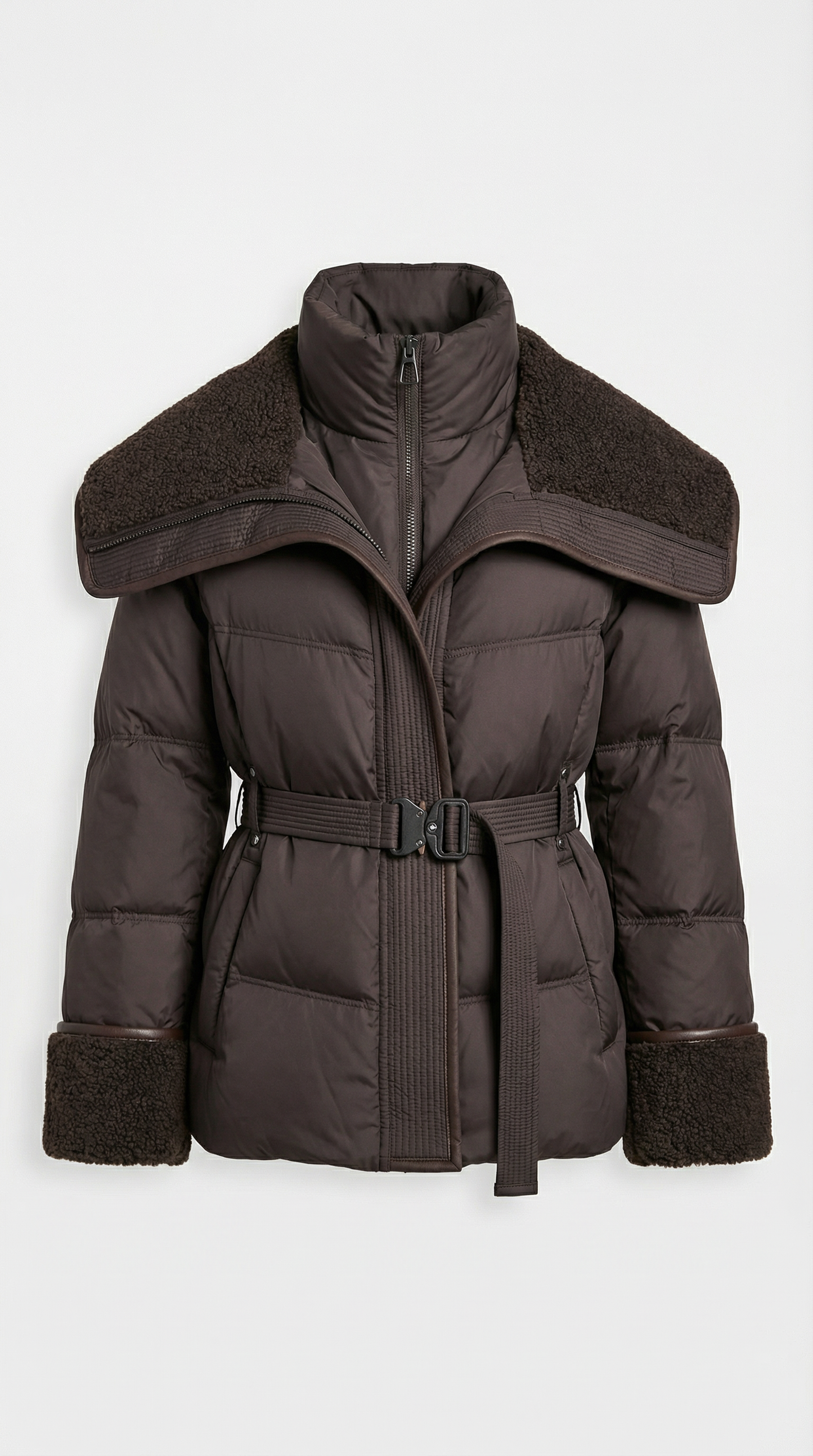 Chic Brown Down Jacket with Oversized Collar