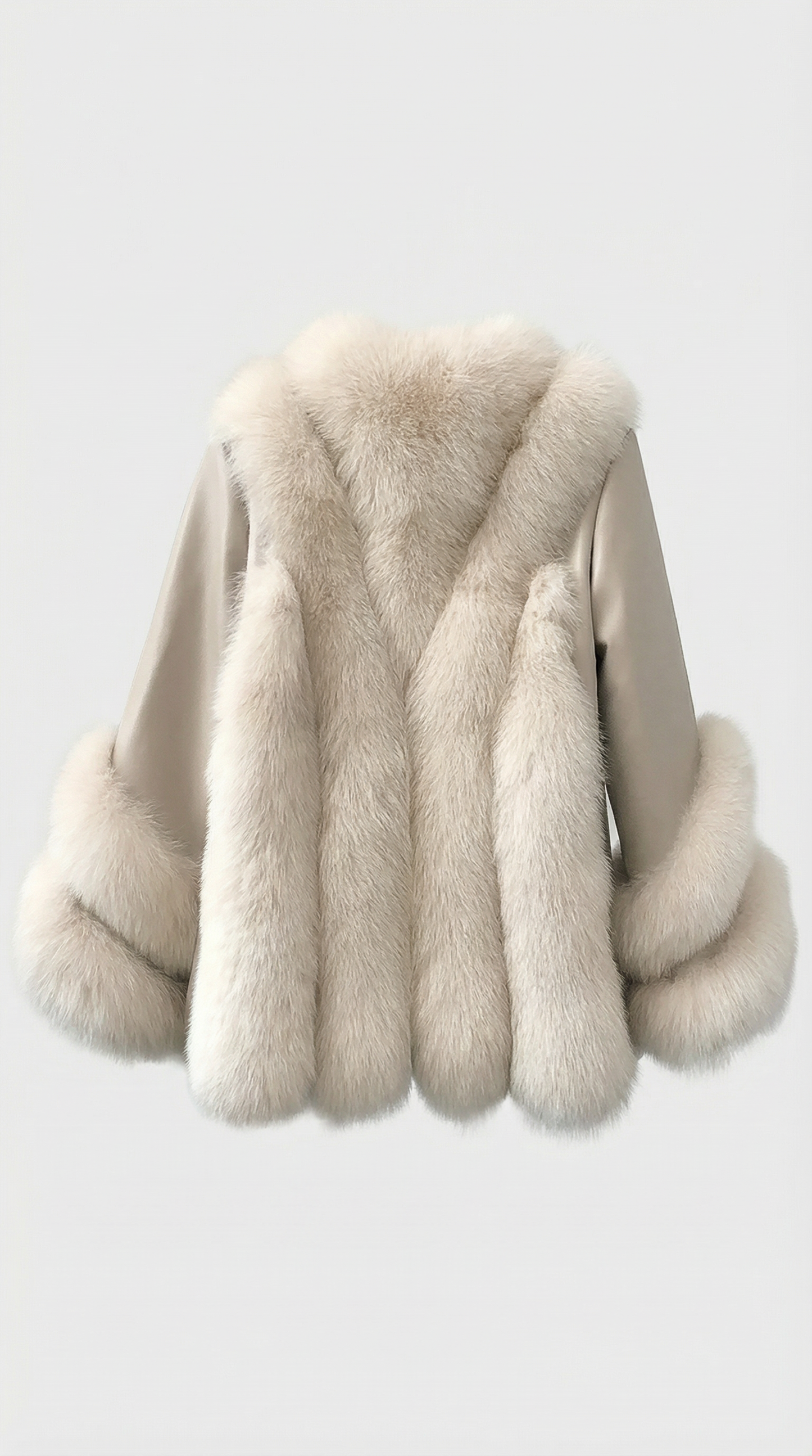 Ivory Fox Fur & Genuine Leather Classic Coat