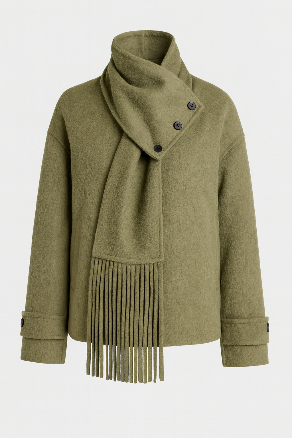 Natural Wool Jacket with Scarf Collar and Sculpted V-Neck
