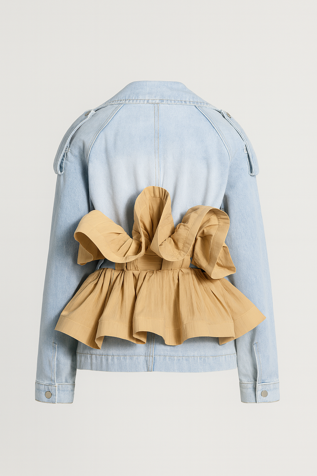 Ruffle Denim Jacket with Classic Lapel Collar