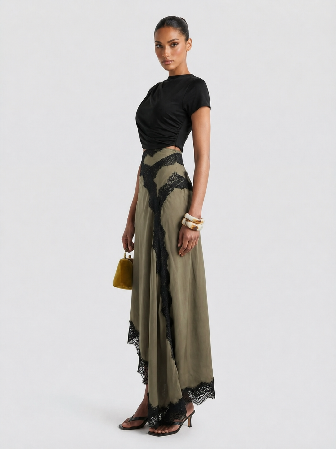 Chic Asymmetrical Top and Lace Maxi Skirt Set