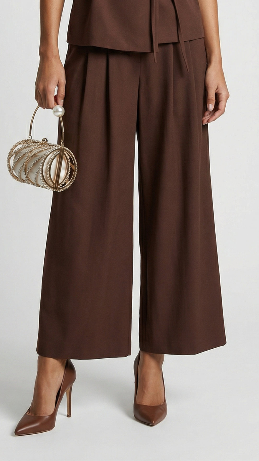 Brown Wide-Leg Tailored Trousers