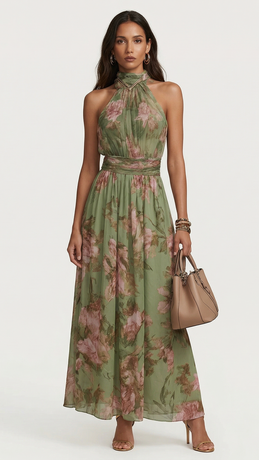 Botanical Print Elegance Maxi Dress