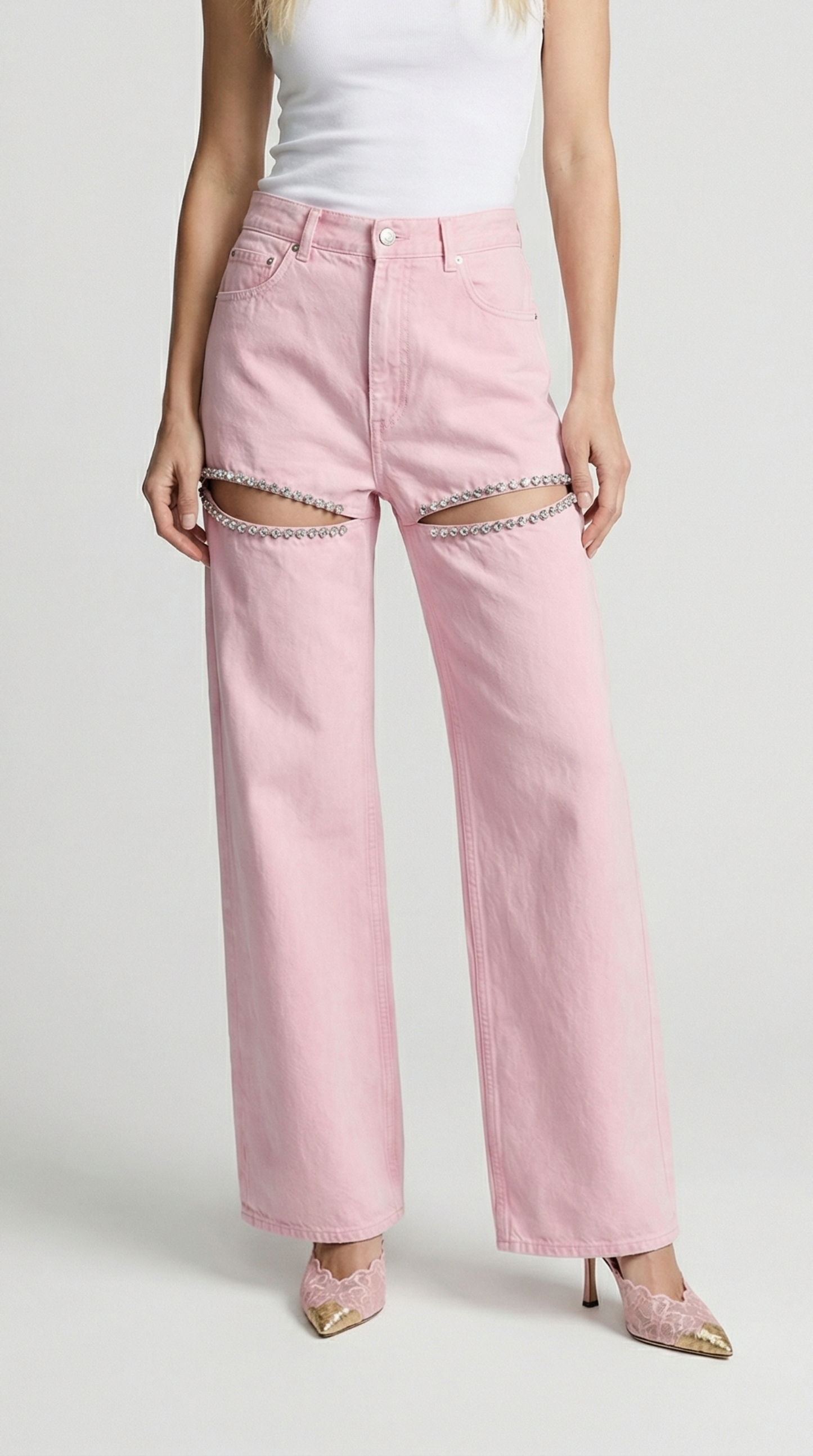 Spliced Diamond Wide-Leg Cotton Denim Jeans