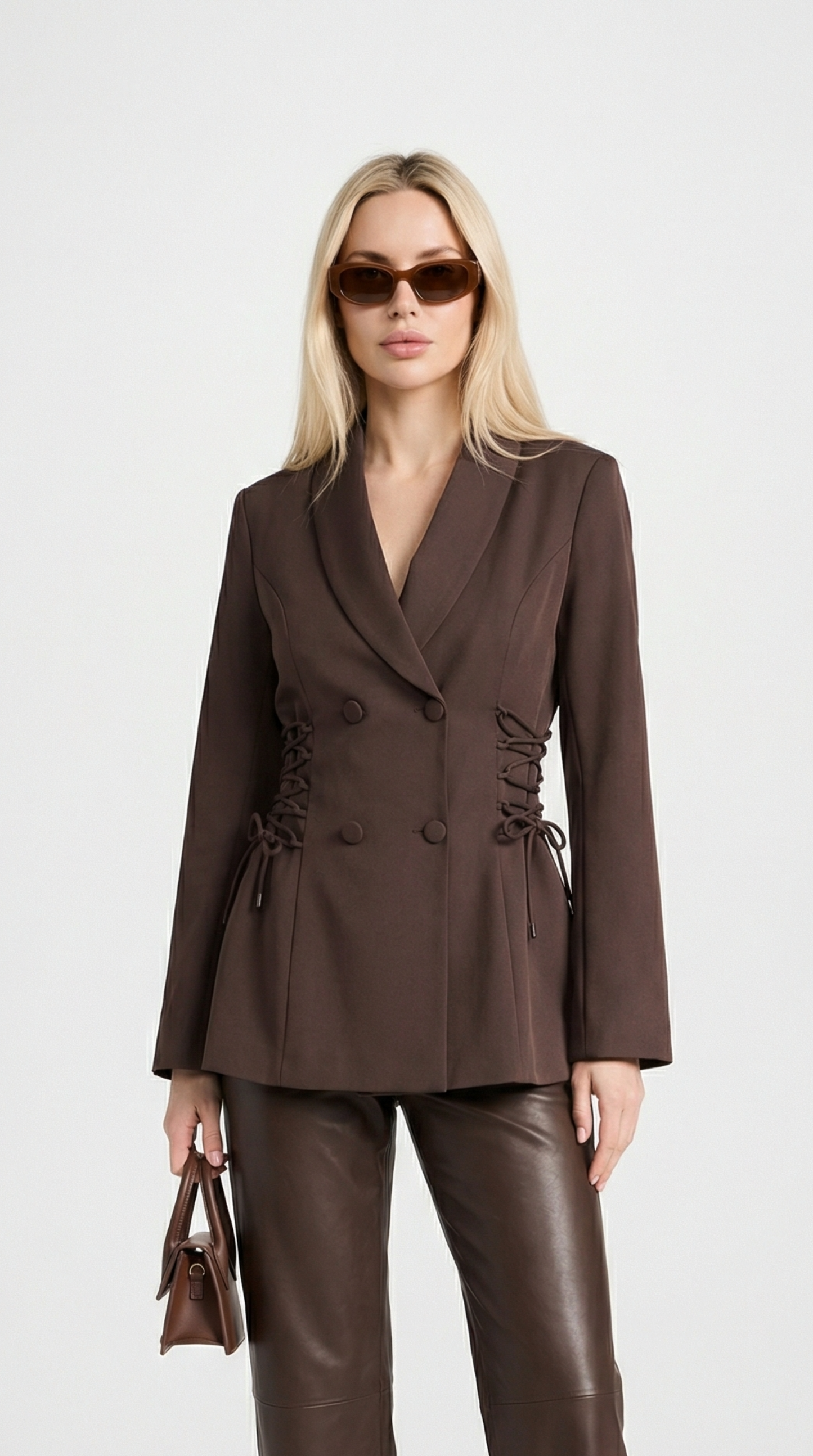 Coffee Brown Side Lace-Up Blazer