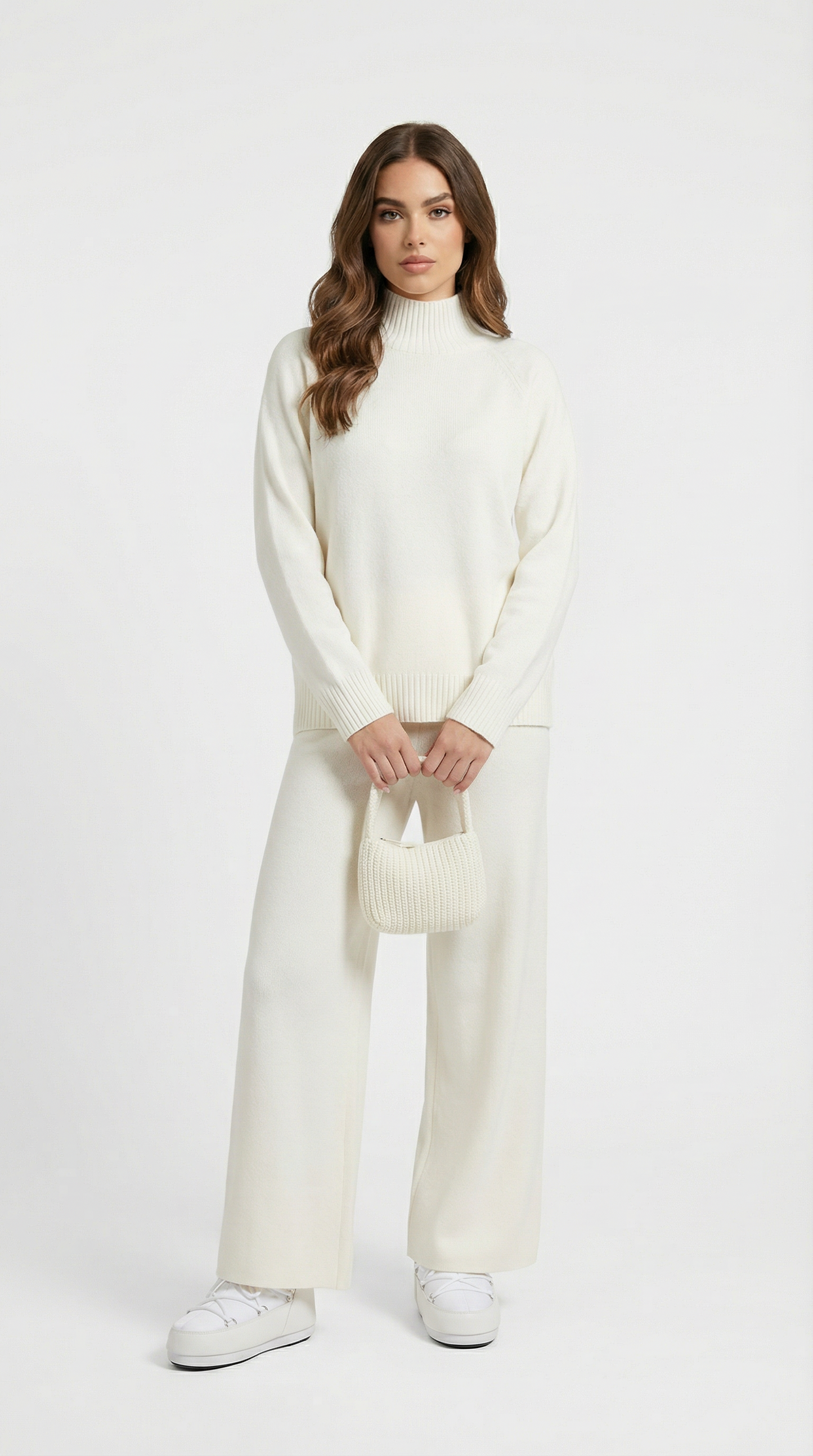Wool White Sweater and Wide Pants Set
