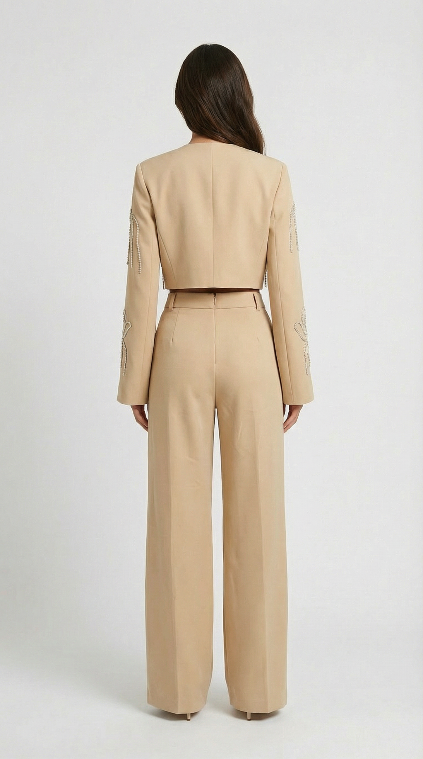 Embroidered Cropped Jacket and High-Waist Trouser Set