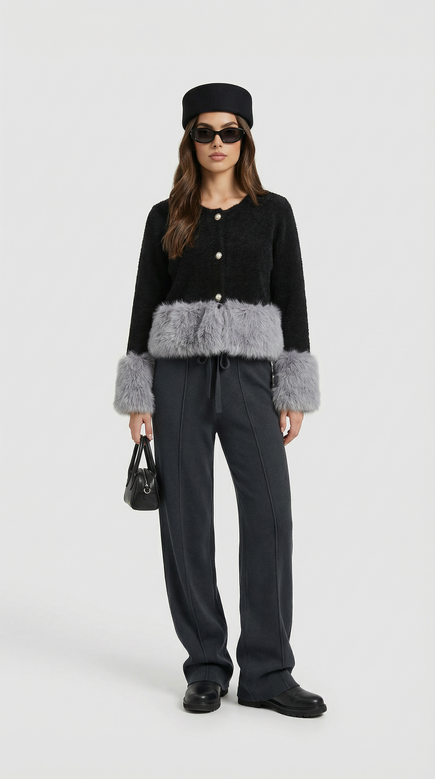 Elegant Furry Sleeve Knitted Cardigan