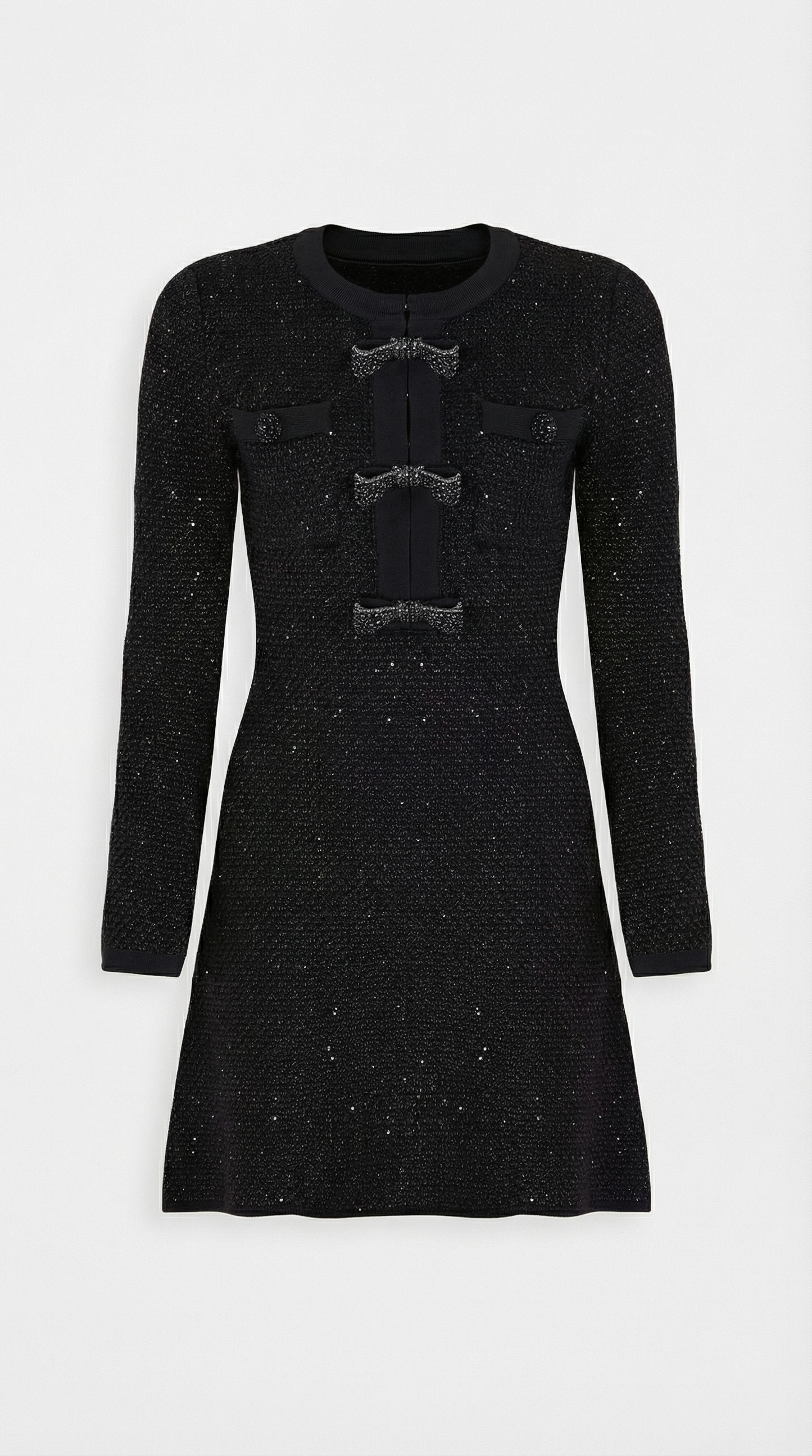 Long Sleeve Slim Fit Short Dress with Elegant Bow Accents