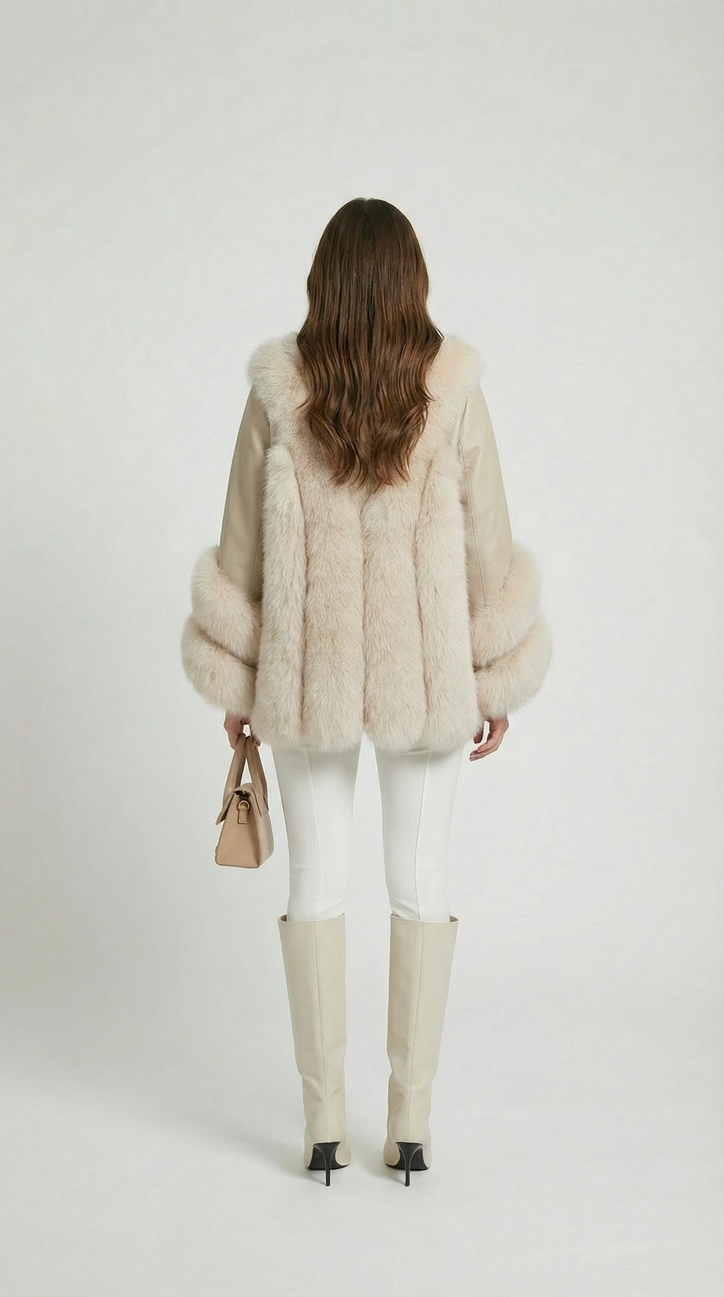 Ivory Fox Fur & Genuine Leather Classic Coat