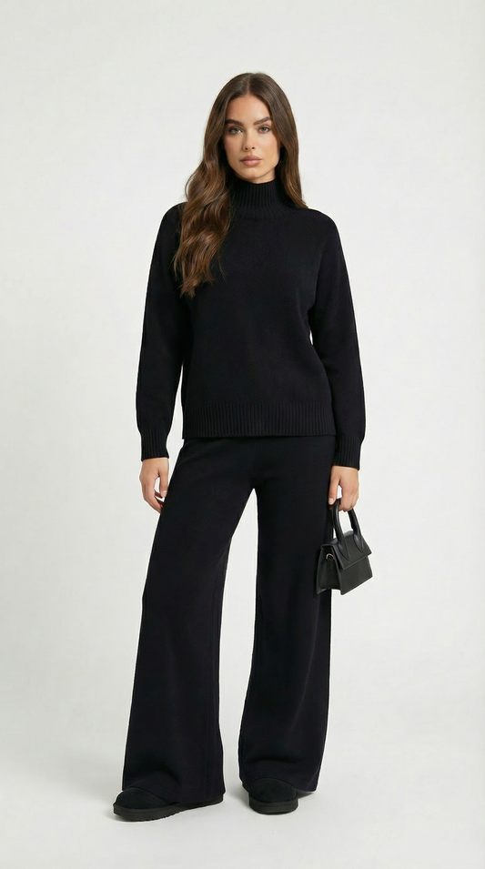 Wool Black Sweater and Wide Pants Set