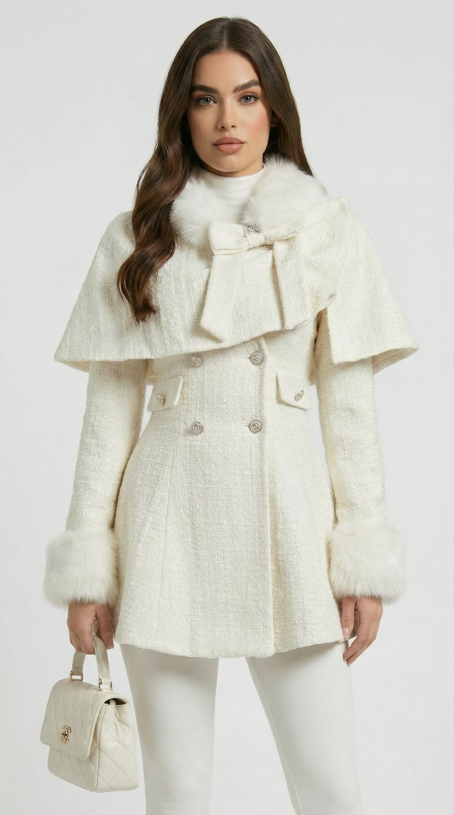 Chic Umber Two-Piece Coat with Elegant Bow Collar