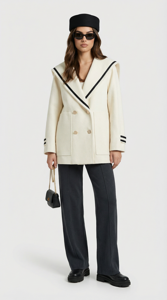 Loose-Fit Sailor Coat with Oversized Pocket