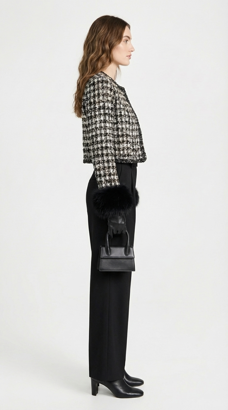 Chic Cotton Padded Blazer with Vegan Fur Cuffs