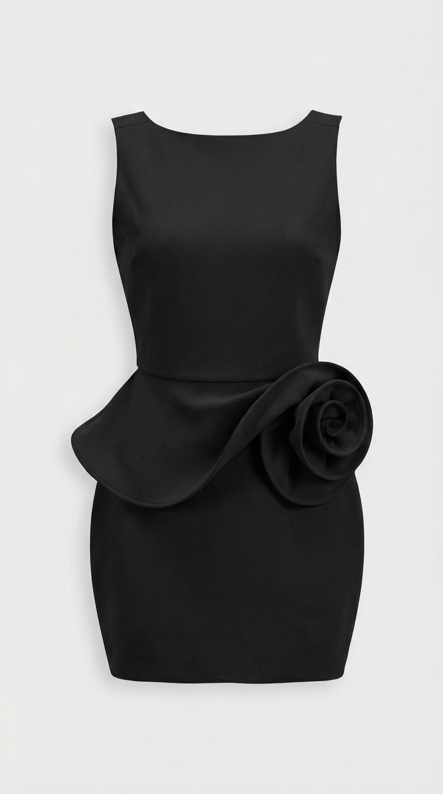 Elegant Black Backless Dress with Stunning Rose Detail