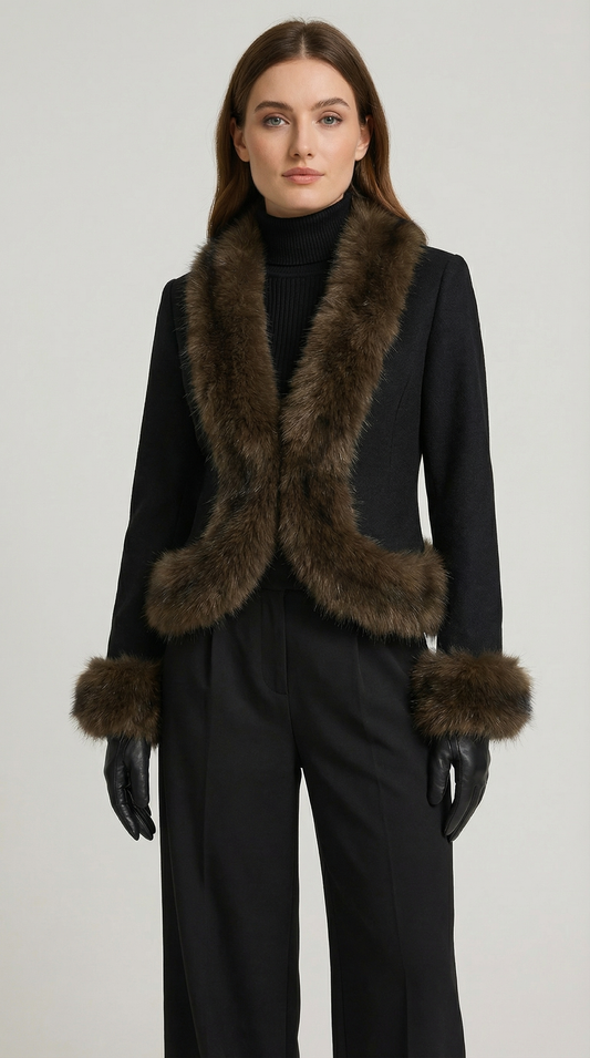 Vegan Fur Collar Short Coat in Chic Style