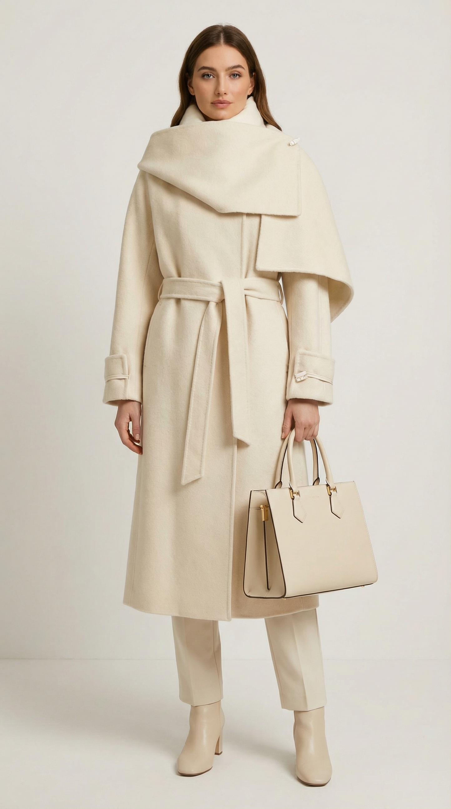 Natural Double-Sided Wool Jacket with Soft Ivory Scarf
