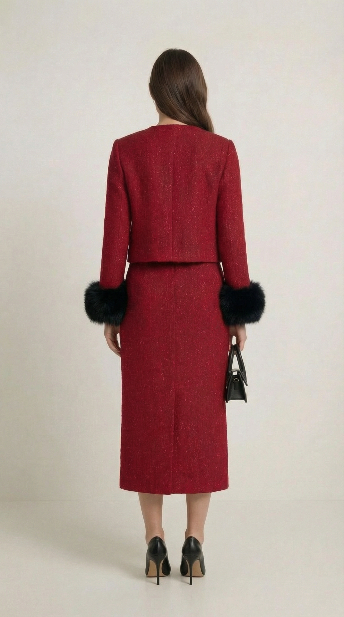 Red Stylish Jacket and Half Skirt Set - Modern Chic Ensemble