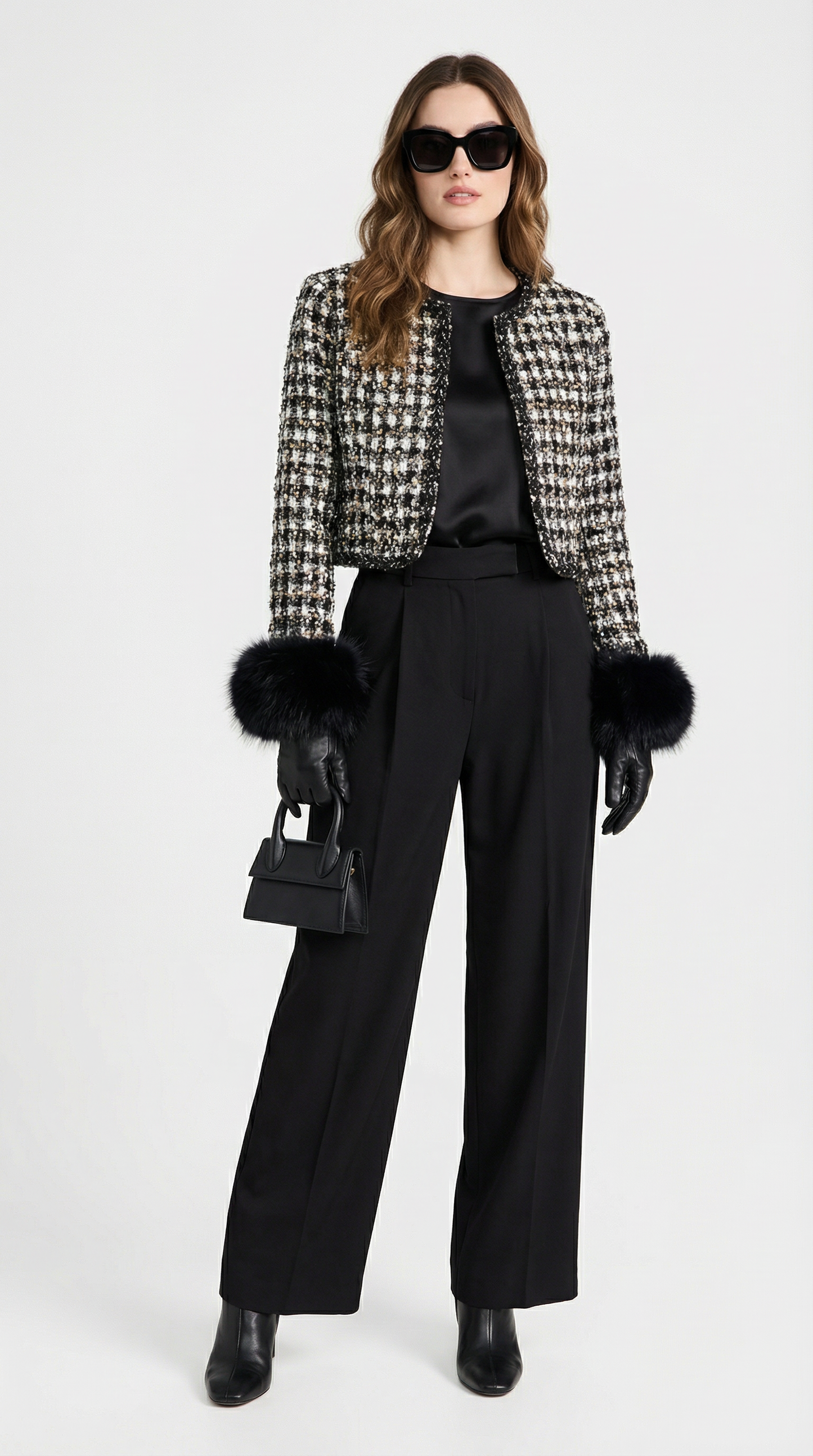 Chic Cotton Padded Blazer with Vegan Fur Cuffs