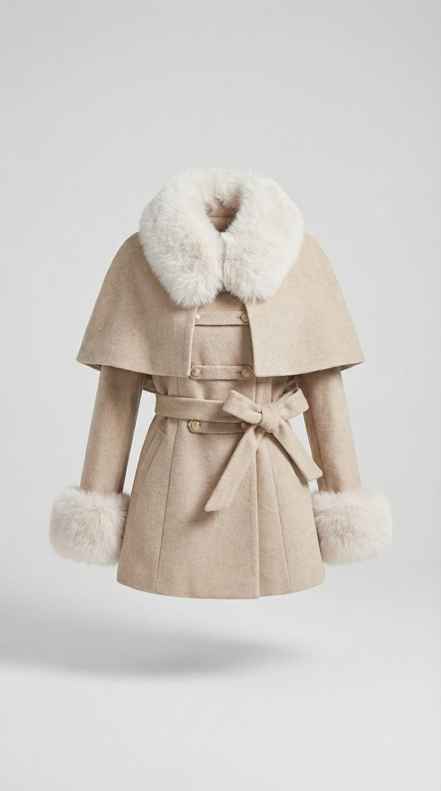European Classic Wool Coat with Furry Collar and Cuffs