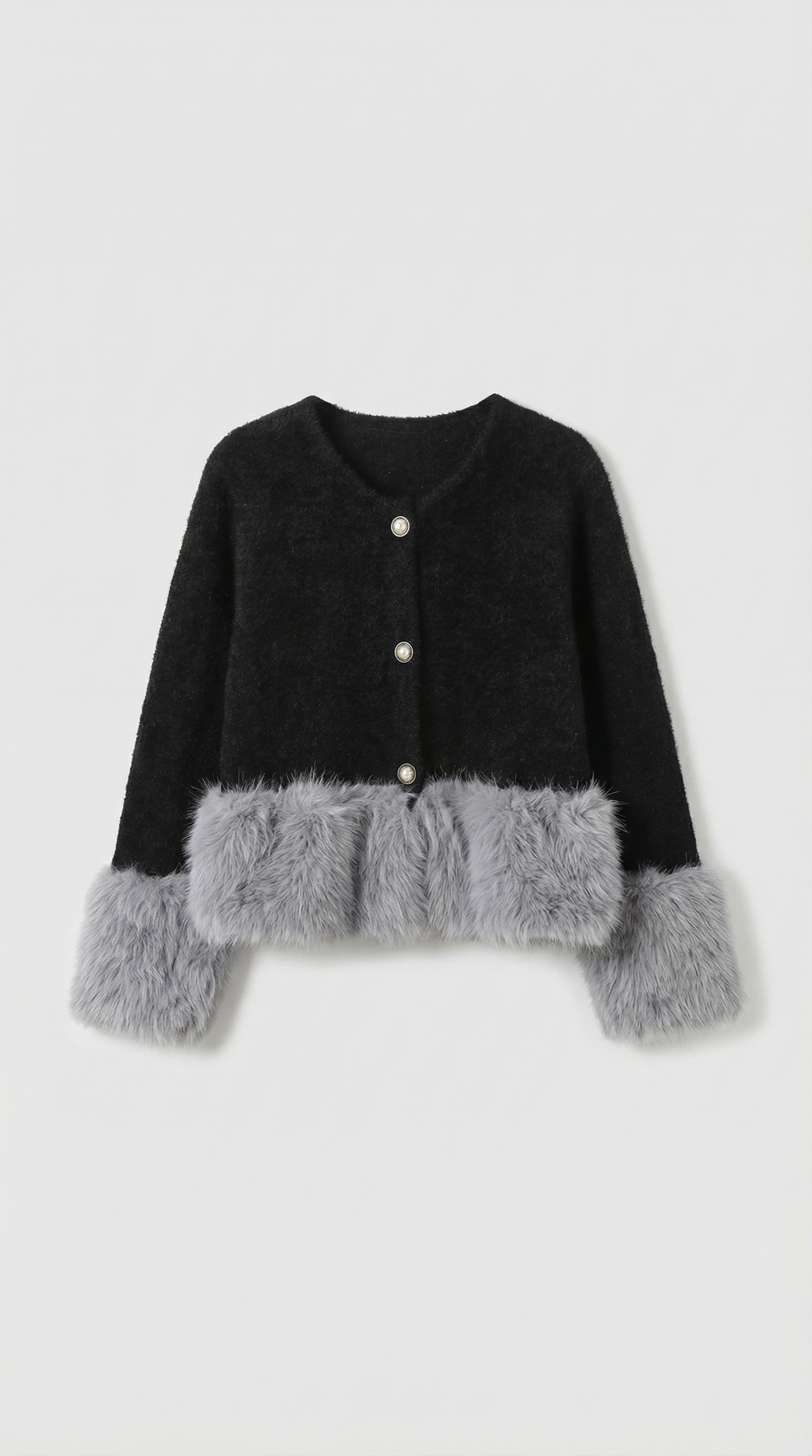 Elegant Furry Sleeve Knitted Cardigan