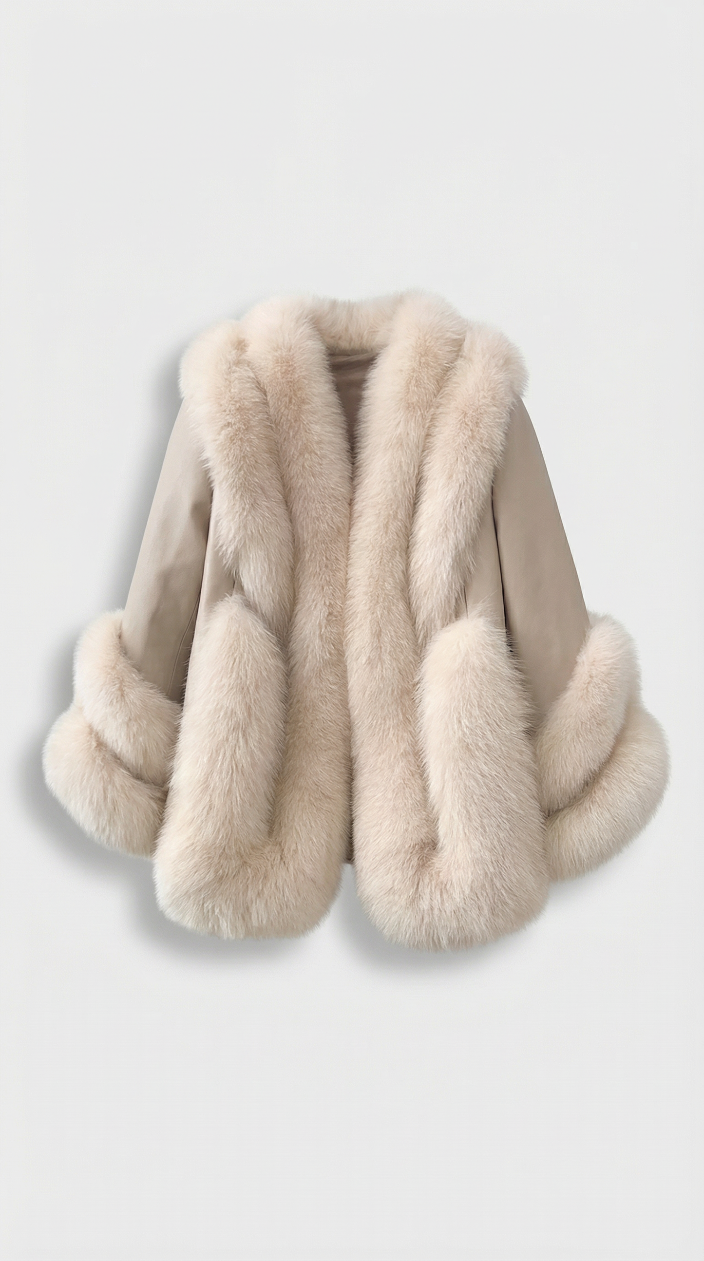 Ivory Fox Fur & Genuine Leather Classic Coat