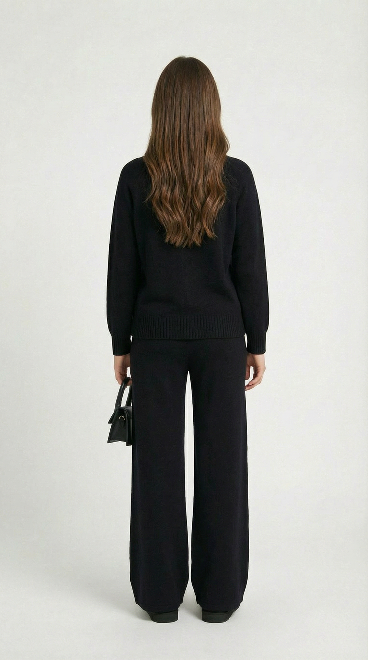 Wool Black Sweater and Wide Pants Set