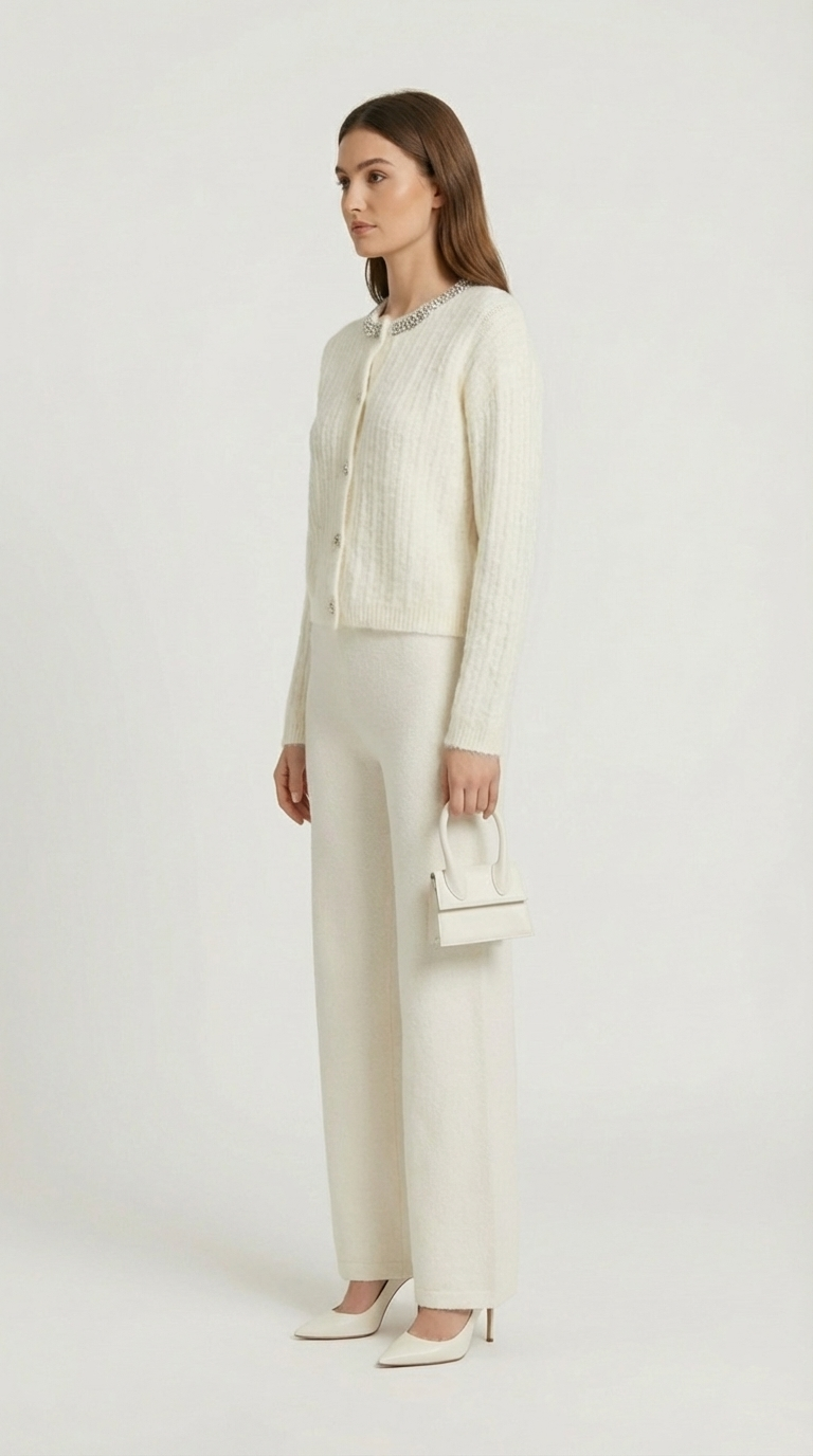 Heavy-Embroidered French Style Diamond-Decor Cardigan