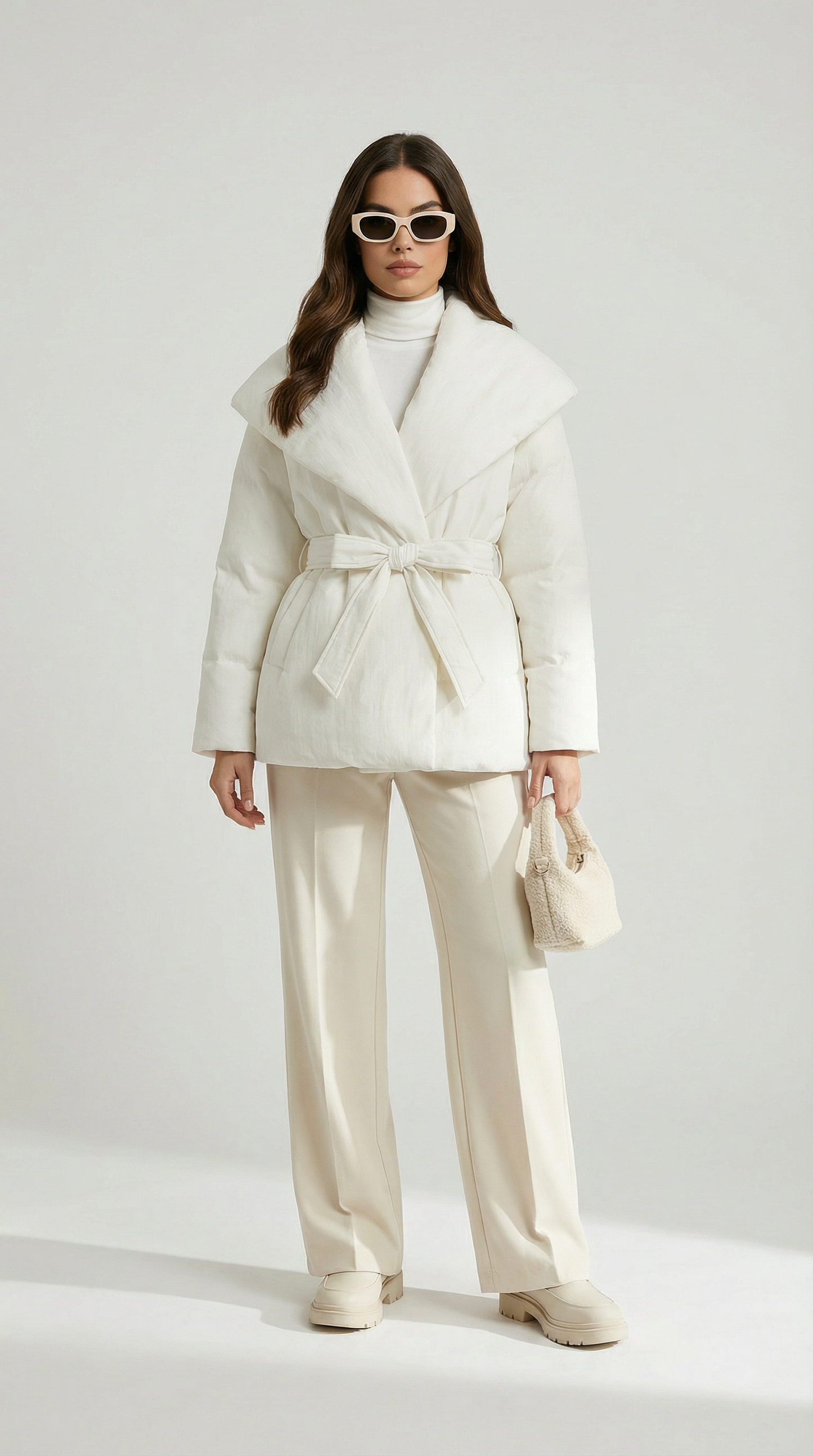 Chic Oversized Collar Bow Lace-Up Slim Waist Jacket