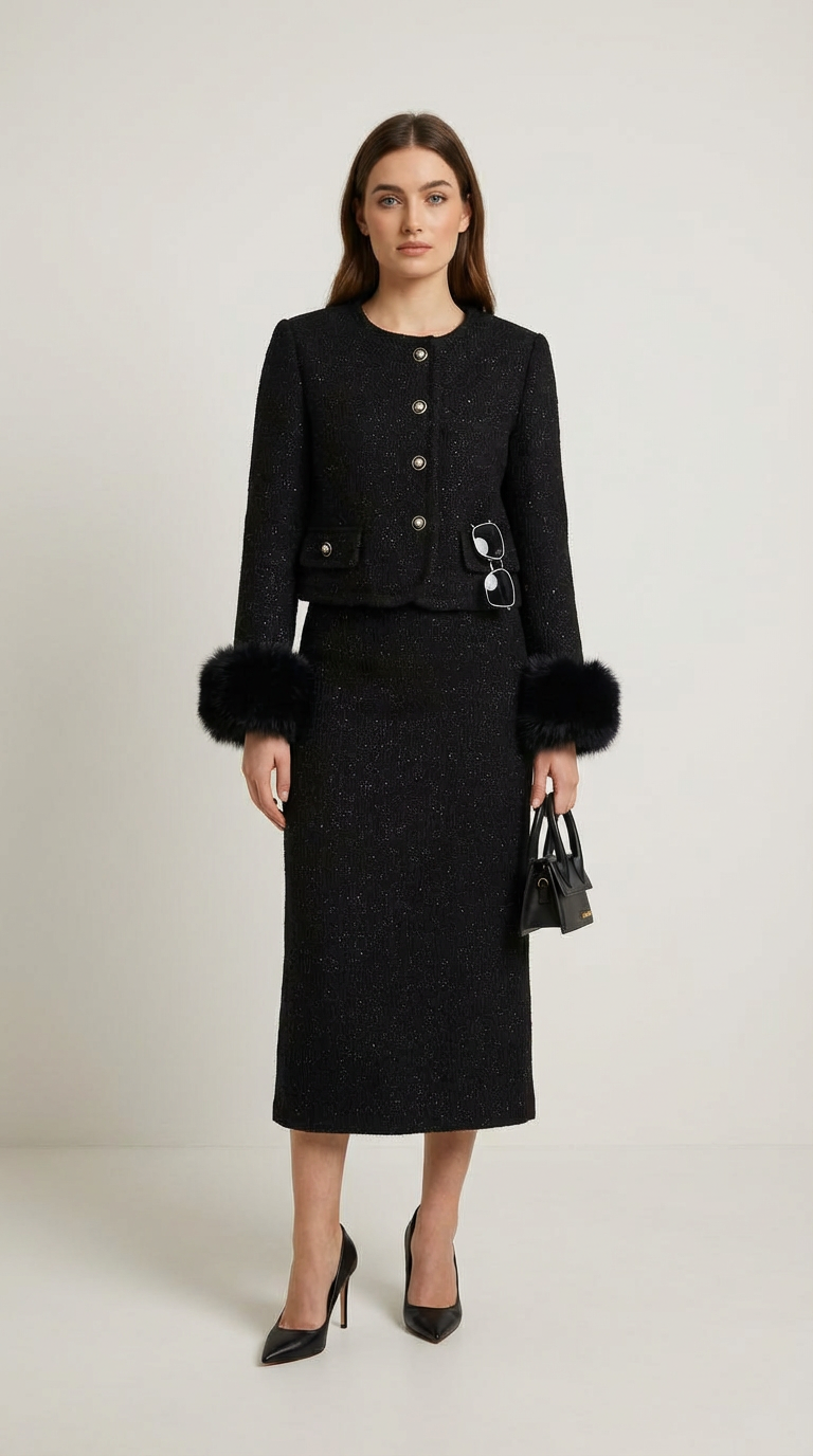Chic Black Jacket and Half Skirt Ensemble