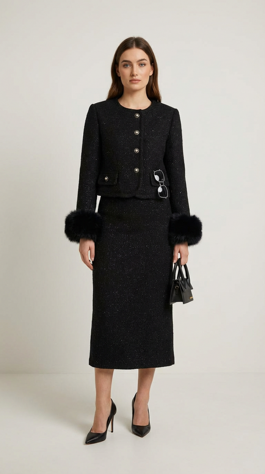 Chic Black Jacket and Half Skirt Ensemble