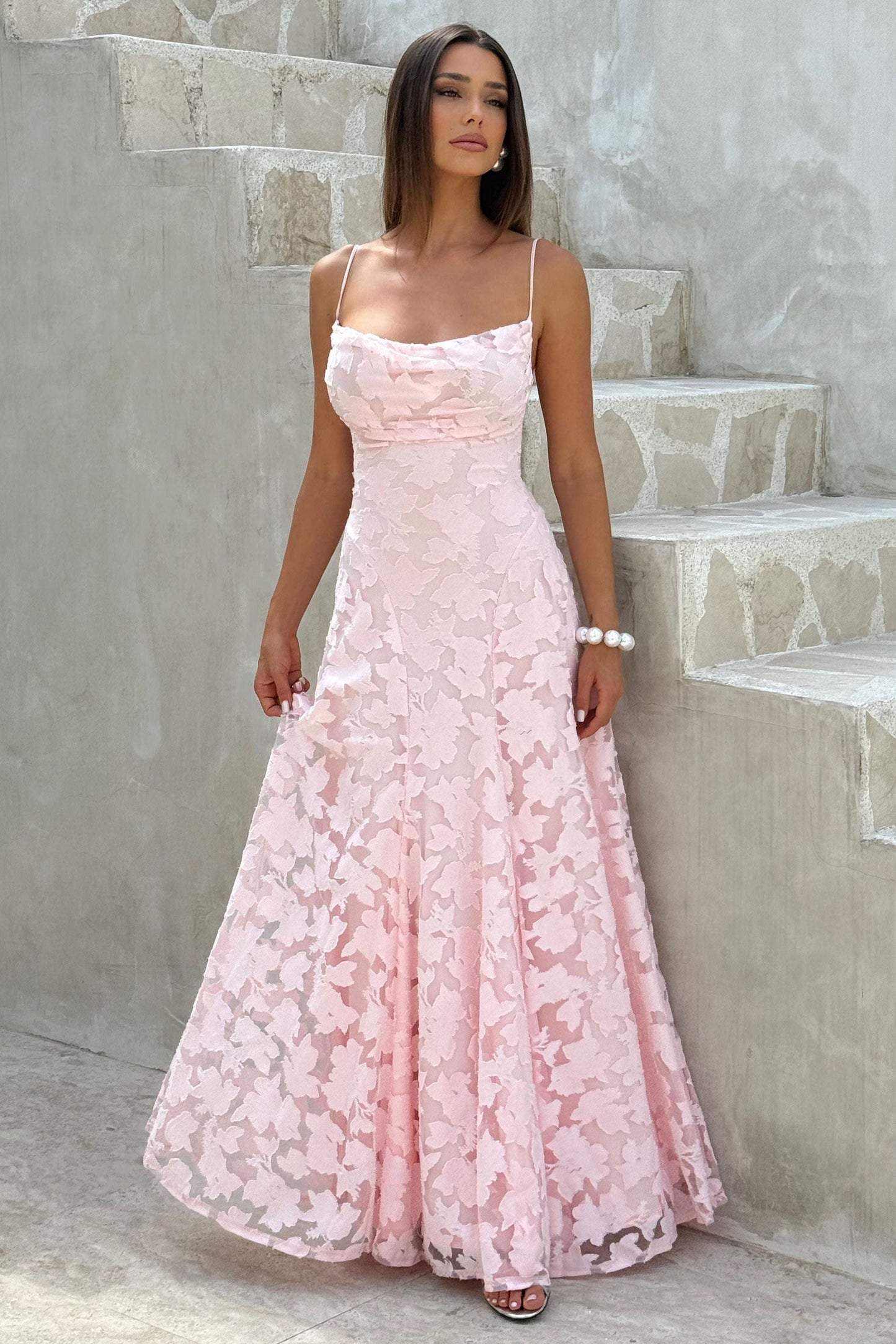 Elegant Long Dress in Flowing Fabric